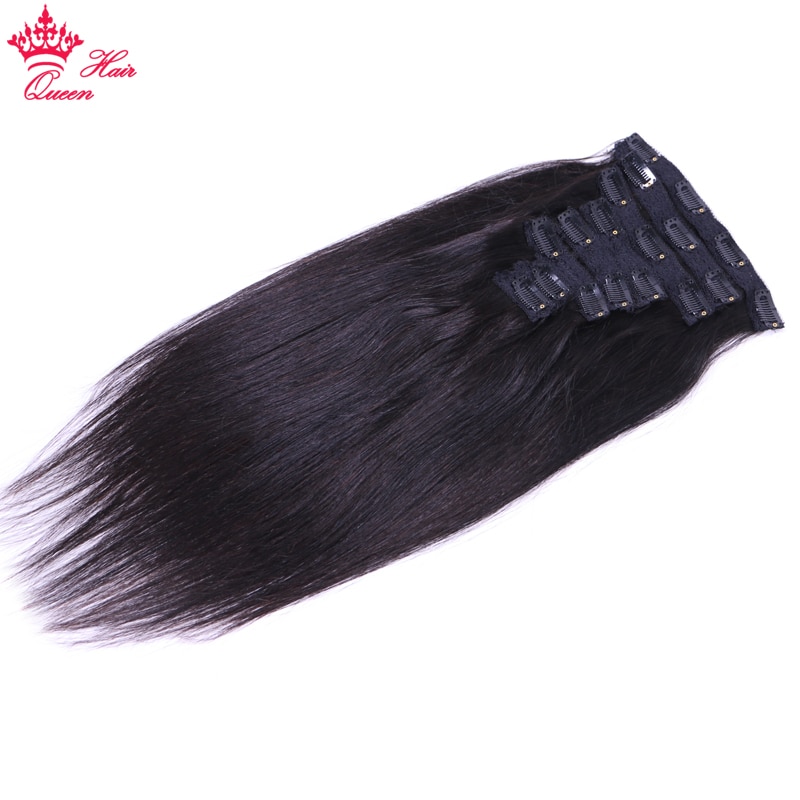 Queen Hair Brazilian Straight Hair Clip In Human Hair Extensions Natural Color 8 Pieces/Set Full Head Sets 120G Fast